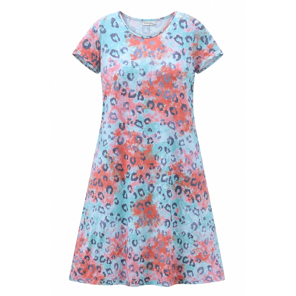 Southern Stitch Maxi Dress Women L ShortSleeve Animal Tie Dye Teal Orange A-Line
